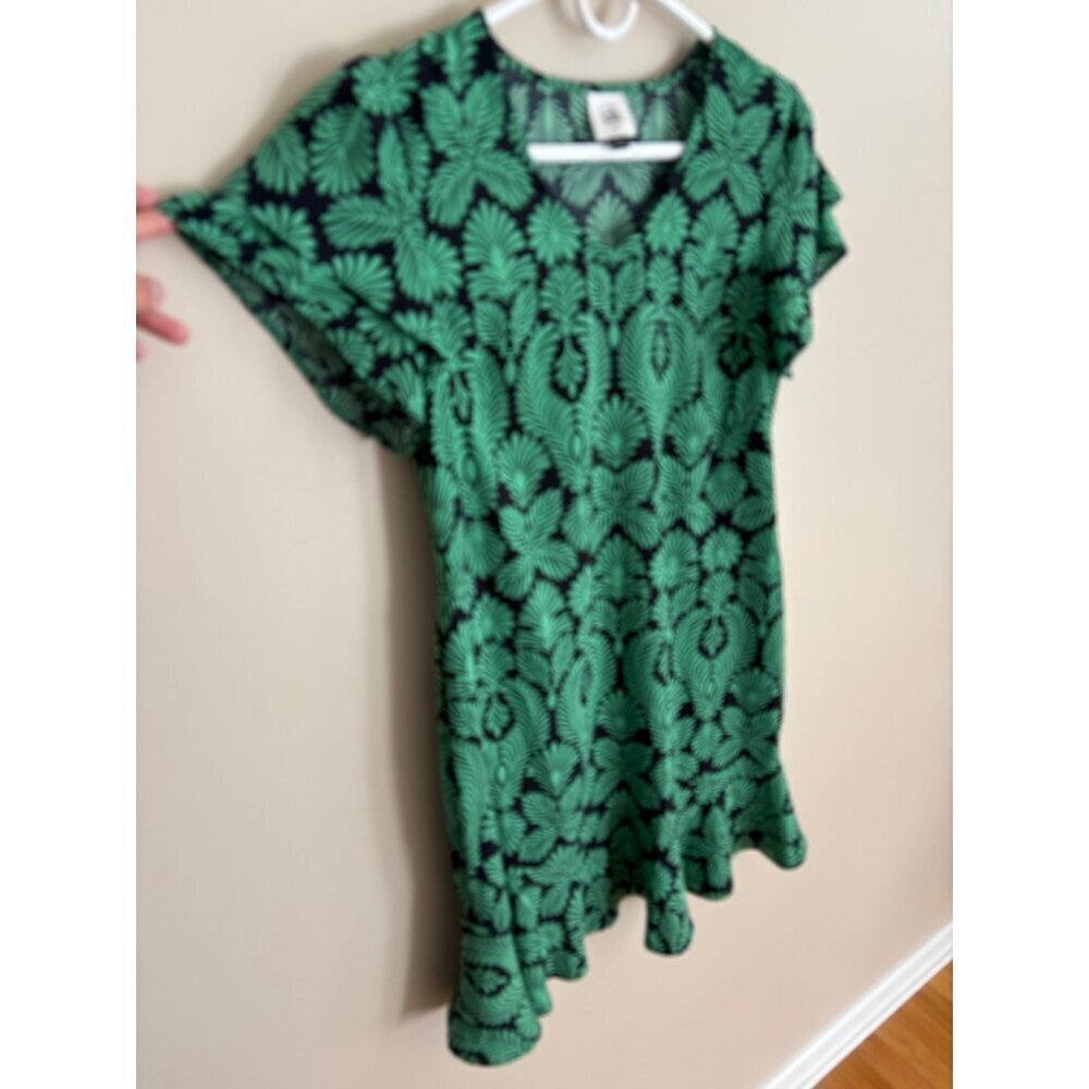 Cabi Palmette Tropical Print Mini Dress Navy/Green Size Small View 3